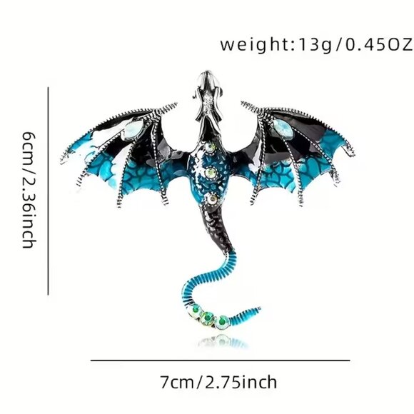 🌺 🌺 🌺  Unique Blue and Silver Flying Dragon Brooch - Picture 2 of 2